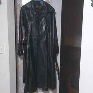 Black Leather Trench Coat size 14 (Fits small)